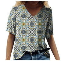Дамски ризи модни жени ежедневни топ печат v-образен кръг от тениска с къси ръкави светло сиво xxl xxl xxl