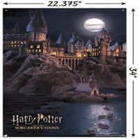 Хари Потър и камъкът на магьосника - Хогвартс в нощния плакат на стената с бутални щифтове, 22.375 34