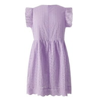 Жени къси ръкав твърд моден мини изрязване дълбока V-образна летна рокля светло лилаво 2xl