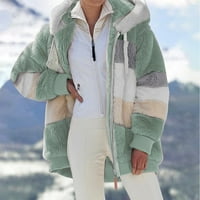 Kali_store зимни палта за жени жени с качулка жилетка размито яке зима отворено предно палто с джобове зелено, 3xl