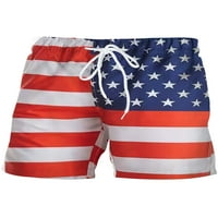 Glonme Men Summer Short Pants Drawstring Bottoms US Flag Print Beach Shorts тренировка Небрежно плажно облекло Хавайската еластична талия талия мини панталони синьо бяло 5xl