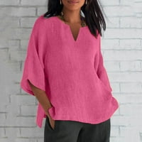 Floleo женски солидни летни прочиствания върхове плюс размери ръкави ризи V-образно деколте блузи бутони Разхлабени ежедневни тройници пуловер