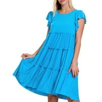 Миайилима летни рокли за жени слоени лятна рокля със средна дължина с разрошени ръкави