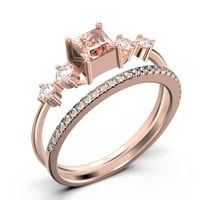Юбилеен пръстен Минималистичен 1. Карат принцеса отряза морганит и диамантен мосанит годежен пръстен, слаб сватбен пръстен в 10K твърда розова злато, обещаващ пръстен, булчински комплект, съвпадаща лента