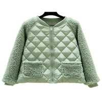 Paille Ladies Stand Collar Soft Jacket Небрежно зимни палта геометрична тренировка Изход от кардиган Зелен XL