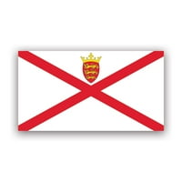 Флаг на Джърси стикер - Самозалепващ се винил-устойчив на атмосферни влияния-произведен в САЩ-Плантагенет корона кралица Елизабет Втора червена солтире на бяло поле
