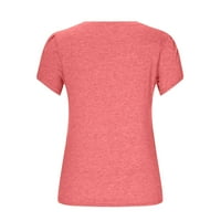 Дамски блузи и върхове облечени модни лято V-образно деколте с късо ръкав принт ежедневна тениска блуза розово m