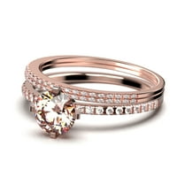 Ослепителен Арт Деко 1. Карат кръг нарязани Морганит и диамант моасанит годежен пръстен, Сватбен пръстен, две съвпадение група В 10к твърдо Розово злато, подарък за Приятелка, Малък обещание пръстен, Трио комплект