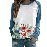 Дамски Реглан Дълъг ръкав върхове О-деколте флорални печатни Пуловер зимата хлабав годни ежедневни тениски