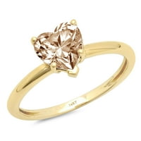 2.0 КТ сърце нарязани кафяво шампанско симулирани диамант 14к жълто злато гравиране изявление Годишнина годеж сватба пасианс пръстен размер 4