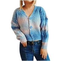 аоксее пуловери за жени мода Дамски ежедневни в-врата Дълъг ръкав есенен пуловер жилетка блуза Бутон Пуловер върхове