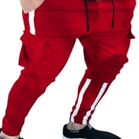 Glonme мъже еластична талия молив панталон ежедневен джогинг спорт панталони модни плочи панталони дъна с джобове червено 3xl