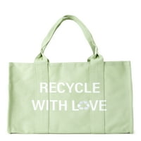 Време и Тру жените повишени платно голяма пазарска чанта мека Целадон рециклиране с любов