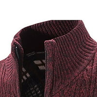Дамски жилетки леки пуловер от пуловер на открито, цип нагоре плетен жилетка дебела пуловерна стойка яка руно, облицована топло червено размер xxl