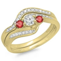 Дазлингрок колекция 14к Рубин и бял диамант Дамски вихър стил Булчински камък годежен пръстен комплект, жълто злато, размер 6.5
