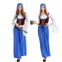 Жените Плюс размер немски Етнически жилетка дълга рокля разстояние рамото Октоберфест момиче с шал дамски рокли синьо ххл