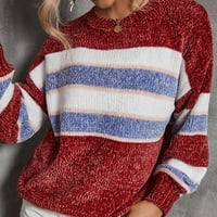 Кардигански пуловери за жени Модерни годни пуловер Пуловер Небрежен екипаж Врат Момичета пуловери Червено М