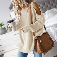 PJTewawe Женски пуловер пуловер жени върши бат, дълъг ръкав ежедневно свободен есен пуловер върхове жени мода бежово xxxl