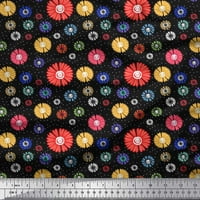 Soimoi Green Japan Crepe Satin Fabric Dots & Aster Floral Printed Yard Wide
