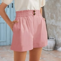 Huaai дамски летни ежедневни къси талии твърди цветове еластична катарама цип ежедневни къси панталони дамски ежедневни джогинг панталони розови m
