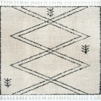 модерен геометричен килим с мека и плюшена шарка, 6 '7 9', бял