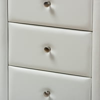 Студио бакстън Теса модерни и съвременни бели кожени тапицирани 3 чекмеджета нощно шкафче