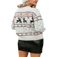 Yilvust Женски коледно плетен пуловер с дълъг ръкав Crewneck Динозавър Коледно дърво от печат Пуловер плекне