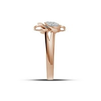 10кт Розово злато Дамски кръг диамант клъстер панделка възел лък пръстен