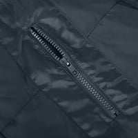 Зимни палта за жени модни дълги ръкав падане отворен предния хлабав качулка с цип твърди блузи върхове тъмносини 4xl