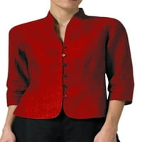 Haite Women Solid Color V Neck Jacket Елегантни бутони надолу якета падат с къс ръкав изход червено 2xl