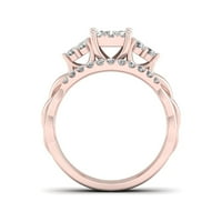 5 8кт ТДВ диамант 10к Розово злато клъстер Булчински пръстен комплект