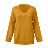 Rovga дамски пуловери женски небрежен свободен плътно цвят дълъг ръкав мода v пуловер на врата на врата