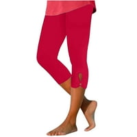 Дамски ежедневни еластични високи талии твърди удобни джогинг тънък приготен йога фитнес панталони панталони каприс диня червена s
