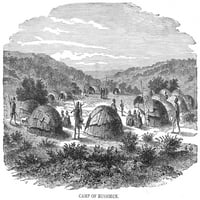 Африка: Bushmen Camp, 1893. Nline гравиране, американска, 1893. Плакат печат от