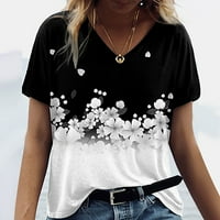 Женски небрежен свободен печат тениска върхове Просвещение облечен лятен удобен тениска с къси ръкави върхове с v-образни ризи модерни флорални отпечатани тийнейджъри