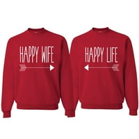 Wild Bobby, Happy Life Happy Wife Valentines Day Outfit Неговите и нейните съвпадащи двойки суичъри на Crewneck, червени, мъжки XL-Womens L