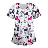 Дамски върхове блуза графични щампи с къс ръкав работно облекло Дами модни v-образни летни туники върхове многоцветни m