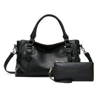 Voguele жени дами класически дизайнер на тота за ретро чанта Hobo Pu кожена чанта за рамо в голям капацитет преносимо черно