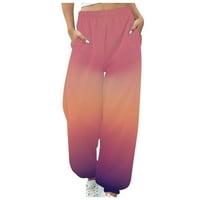Женски ежедневни суитчъри спокойни градиент цветен еластичен талия направо торбисти панталони удобни улични стил джогинг дълги панталони розови s