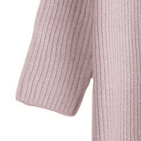 Ifshaion плетен жилетка за жени моден солиден цвят дълъг ръкав ревера плетен жилетка с плетене на една кука Кардиган дълъг жилетка пуловери за жени розово xs