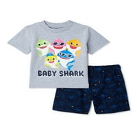 Бебе акула Бебе Момче и малко дете момче тениска и принт шорти комплект, 2-парче, 12м-4Т