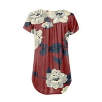 Дамски върхове v-образни флорални пеплуми свободни жени летни ризи с къс ръкав вино m