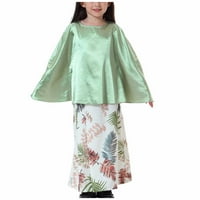 Момичета ежедневни мюсюлмански летни рокли комплект с дълъг ръкав врат основен слънчев цвят цветен празничен миди тениска рокля 5- години деца