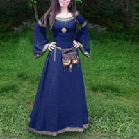 Женски рокли готически ретро печат с дълъг ръкав Корсет рокля ежедневно xl синьо