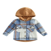 Izhansean Toddler Kids Baby Boy Boy Long Loweve Plaids ризи качулка тениска тениска горно палто есенни зимни дрехи сини 4- години