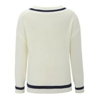 Пуловери за пуловер Ketyyh-chn за жени солидни суичър с V-образно деколте с дълги ръкави, бял, 3XL