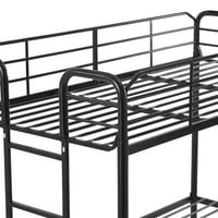 Вашата зона Двойна над двойно метално двуетажно легло със стълба за детска спалня, Черно