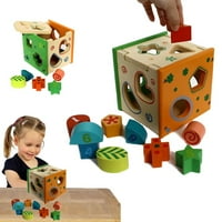Ослепителни играчки дървена форма Сортиране куб, образователна играчка за деца, геометрични блокове форма, двустранен Асорти цвят с номер дизайн