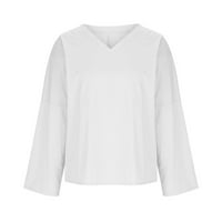 Блузи за жени Ръкав в-Деколте твърди ризи хлабав ежедневни блузи блузи Памук лен