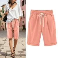 Жени летни панталони плюс размер Шорт с висока талия, лак плаж тренировка джоб пет точки панталони розово xl